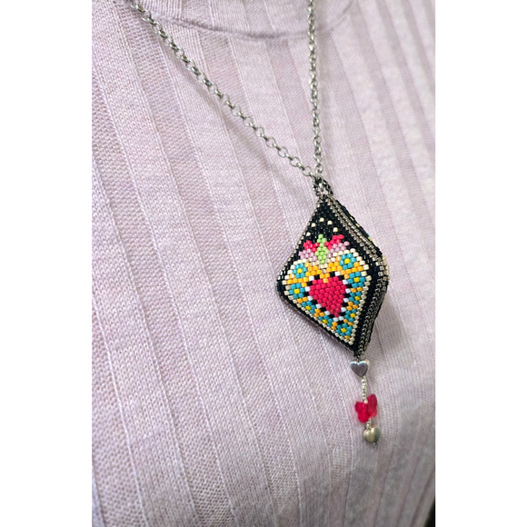 Handmade by AriGar Designs Jewelry - Handmade beaded bead pod sacred heart evil eye necklace